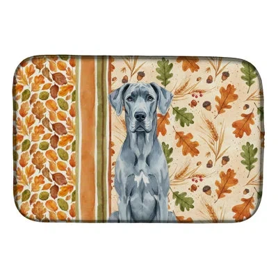 Caroline's Treasures Blue Great Dane Heirloom Fall Dish Drying Mat In Natural