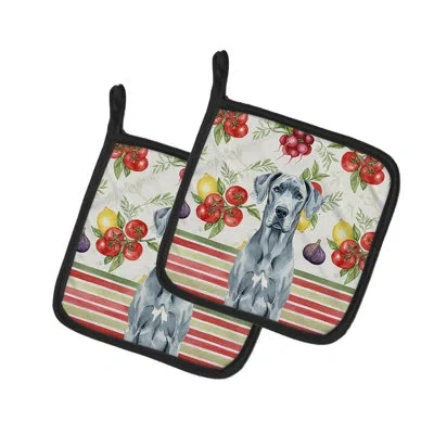 Caroline's Treasures Blue Great Dane Vegetables Pair Of Pot Holders In Multicolor