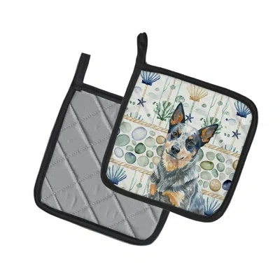 Caroline's Treasures Blue Heeler Australian Cattle Dog Coastal Sea Glass Pair Of Pot Holders In Multicolor