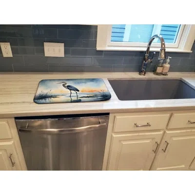 Caroline's Treasures Blue Heron Barely Lit Sky Dish Drying Mat In Natural