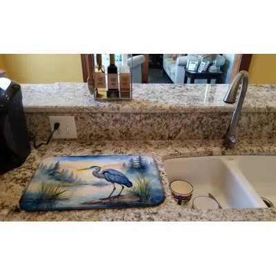 Caroline's Treasures Blue Heron Emerging As The Day Fades Dish Drying Mat In Natural