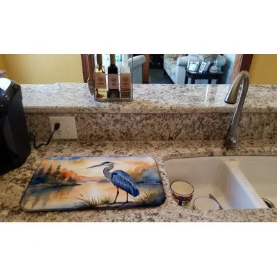 Caroline's Treasures Blue Heron In The Golden Hour Dish Drying Mat In Natural