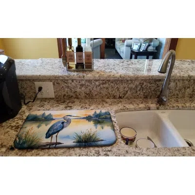 Caroline's Treasures Blue Heron In The Golden Hour Dish Drying Mat In Natural