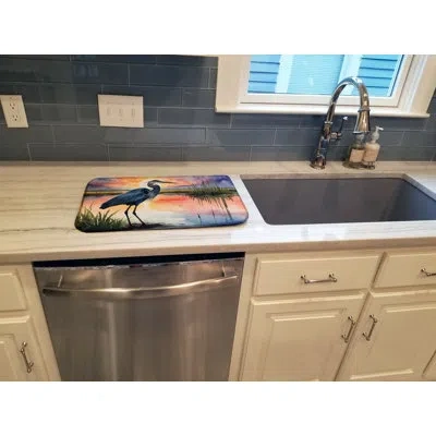 Caroline's Treasures Blue Heron Setting Sun Dish Drying Mat In Natural