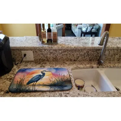Caroline's Treasures Blue Heron Setting Sun Dish Drying Mat In Natural