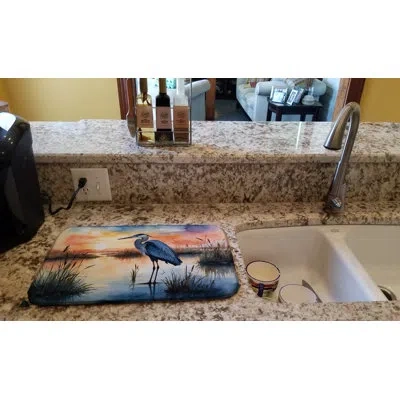 Caroline's Treasures Blue Heron Setting Sun Dish Drying Mat In Natural