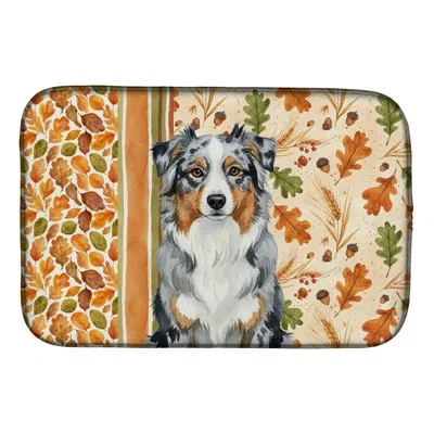 Caroline's Treasures Blue Merle Australian Shepherd Heirloom Fall Dish Drying Mat In Natural