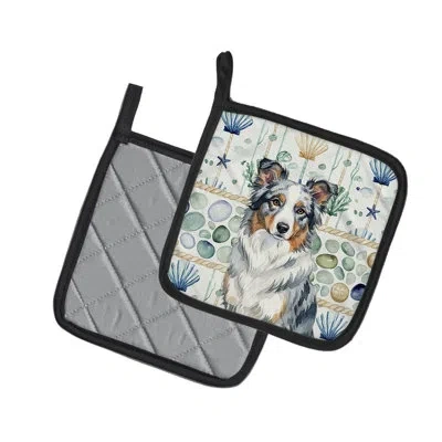 Caroline's Treasures Blue Merle Border Collie Coastal Sea Glass Pair Of Pot Holders In Multicolor