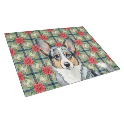 Caroline's Treasures Blue Merle Cardigan Welsh Corgi Christmas Poinsettias Glass Cutting Board