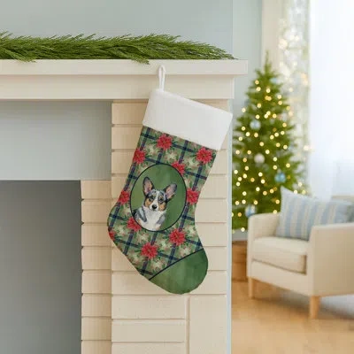 Caroline's Treasures Blue Merle Cardigan Welsh Corgi Christmas Poinsettias Holiday Stocking In Multicolor