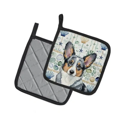 Caroline's Treasures Blue Merle Cardigan Welsh Corgi Coastal Sea Glass Pair Of Pot Holders In Multicolor
