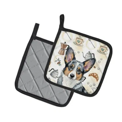 Caroline's Treasures Blue Merle Cardigan Welsh Corgi Coffee Bar Pair Of Pot Holders In Multicolor
