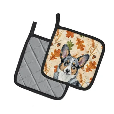 Caroline's Treasures Blue Merle Cardigan Welsh Corgi Heirloom Fall Pair Of Pot Holders In Multicolor