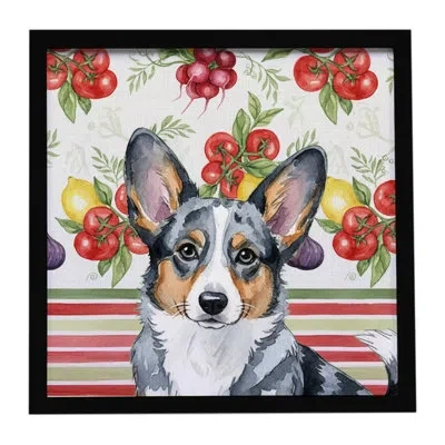 Caroline's Treasures Blue Merle Cardigan Welsh Corgi Vegetables Framed Metal Print In Multicolor