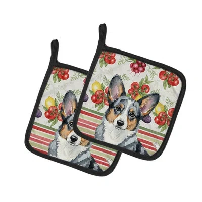 Caroline's Treasures Blue Merle Cardigan Welsh Corgi Vegetables Pair Of Pot Holders In Multicolor