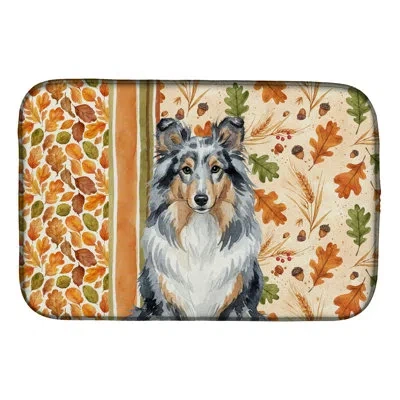 Caroline's Treasures Blue Merle Sheltie Heirloom Fall Dish Drying Mat In Natural