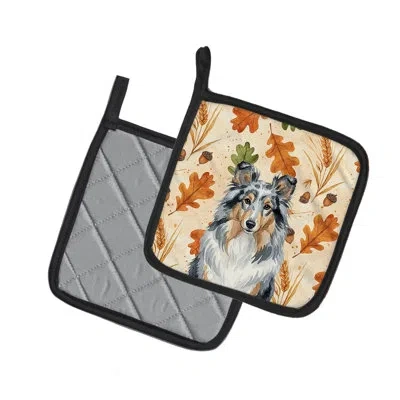 Caroline's Treasures Blue Merle Sheltie Heirloom Fall Pair Of Pot Holders In Multicolor