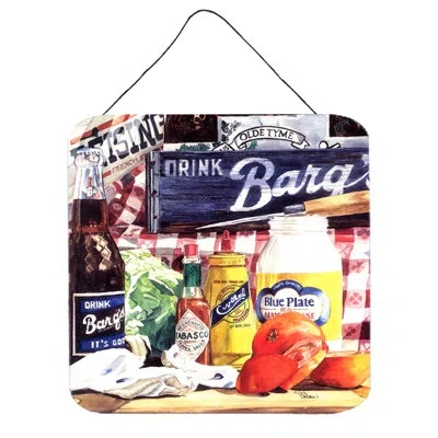 Caroline's Treasures Blue Plate Mayonaise Barq's And A Tomato Sandwich By Sylvia Corban Painting Print Plaque In Blue;red;yellow
