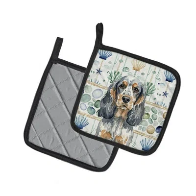Caroline's Treasures Blue Roan & Tan English Cocker Spaniel Coastal Sea Glass Pair Of Pot Holders In Multicolor