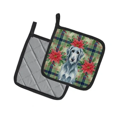 Caroline's Treasures Blue-gray Scottish Deerhound Christmas Poinsettas Pair Of Pot Holders In Multi