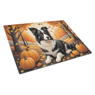 Caroline's Treasures Border Collie Fall Glass Cutting Board Large