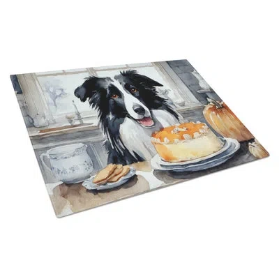Caroline's Treasures Border Collie Fall Kitchen Pumpkins Glass Cutting Board Large