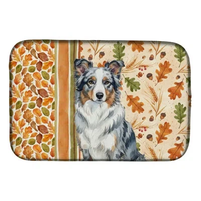 Caroline's Treasures Border Collie Heirloom Fall Dish Drying Mat In Natural