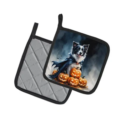 Caroline's Treasures Border Collie Puppy Halloween Pair Of Pot Holders In Multi