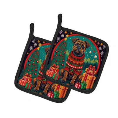 Caroline's Treasures Border Terrier Christmas Pair Of Pot Holders In Multicolor