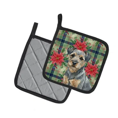 Caroline's Treasures Border Terrier Christmas Poinsettas Pair Of Pot Holders In Multicolor
