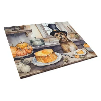 Caroline's Treasures Border Terrier Fall Kitchen Pumpkins Glass Cutting Board Large