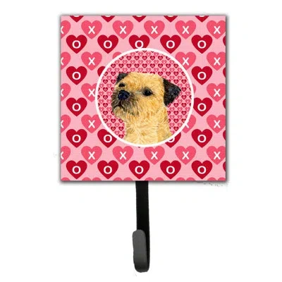 Caroline's Treasures Border Terrier Valentine's Love And Hearts Leash Holder And Wall Hook In Pink