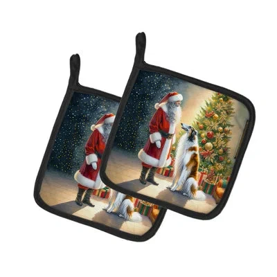 Caroline's Treasures Borzoi And Santa Claus Pair Of Pot Holders In Multicolor