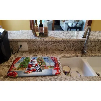 Caroline's Treasures Boston Terrier And Santa Claus Dish Drying Mat In Natural