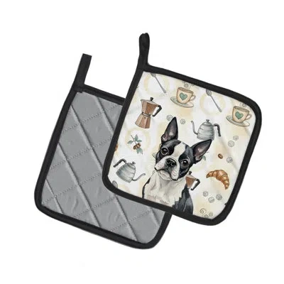 Caroline's Treasures Boston Terrier Coffee Bar Pair Of Pot Holders In Multicolor