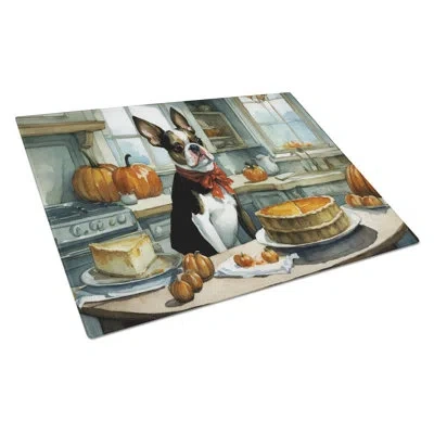Caroline's Treasures Boston Terrier Fall Kitchen Pumpkins Glass Cutting Board Large