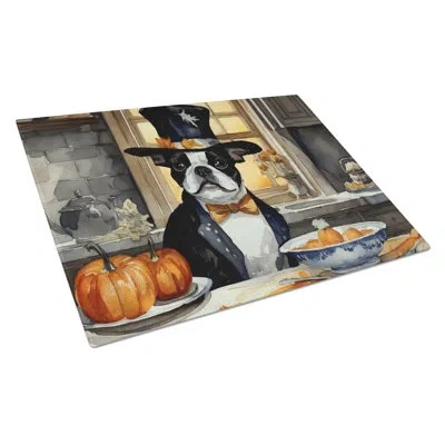 Caroline's Treasures Boston Terrier Fall Kitchen Pumpkins Glass Cutting Board Large