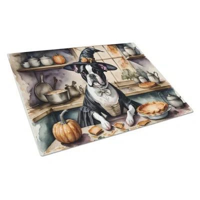 Caroline's Treasures Boston Terrier Fall Kitchen Pumpkins Glass Cutting Board Large