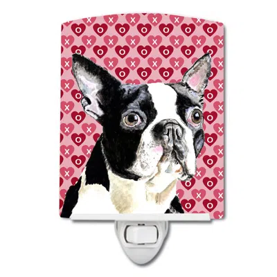 Caroline's Treasures Boston Terrier Hearts Love Valentine's Day Ceramic Night Light In Multi