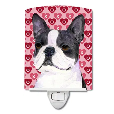 Caroline's Treasures Boston Terrier Hearts Love Valentine's Day Ceramic Night Light In Black