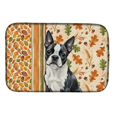 Caroline's Treasures Boston Terrier Heirloom Fall Dish Drying Mat In Natural
