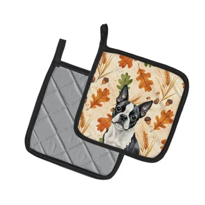Caroline's Treasures Boston Terrier Heirloom Fall Pair Of Pot Holders In Multicolor