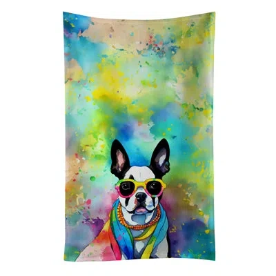 Caroline's Treasures Boston Terrier Hippie Dawg Kitchen Towel In Multicolor