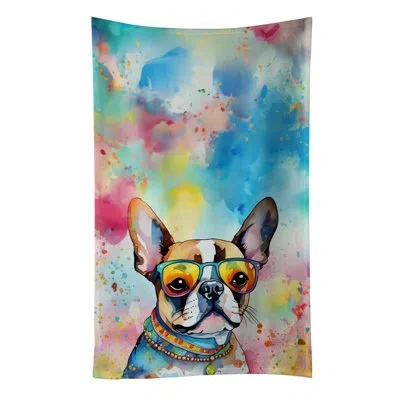 Caroline's Treasures Boston Terrier Hippie Dawg Kitchen Towel In Multicolor