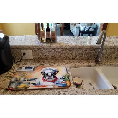 Caroline's Treasures Boston Terrier The Chef Dish Drying Mat In Natural