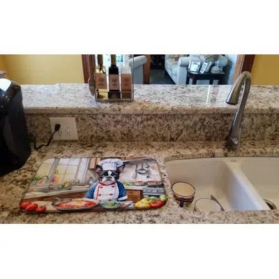 Caroline's Treasures Boston Terrier The Chef Dish Drying Mat In Natural