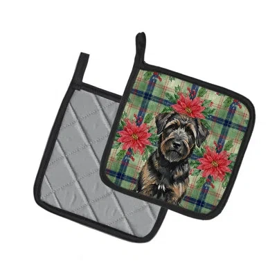 Caroline's Treasures Bouvier Des Flandres Christmas Poinsettas Pair Of Pot Holders In Multi