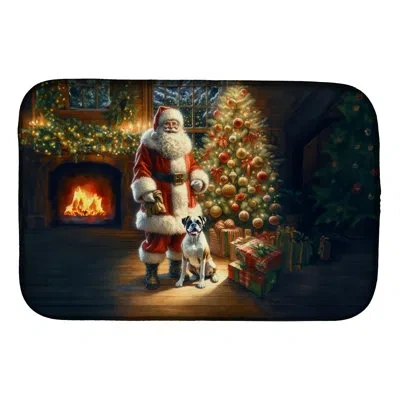 Caroline's Treasures Boxer And Santa Claus Dish Drying Mat In Natural