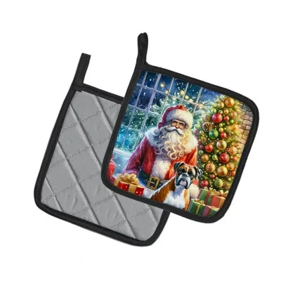 Caroline's Treasures Boxer And Santa Claus Pair Of Pot Holders In Multicolor