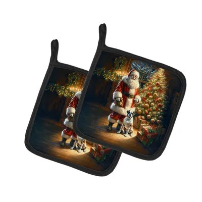 Caroline's Treasures Boxer And Santa Claus Pair Of Pot Holders In Multicolor